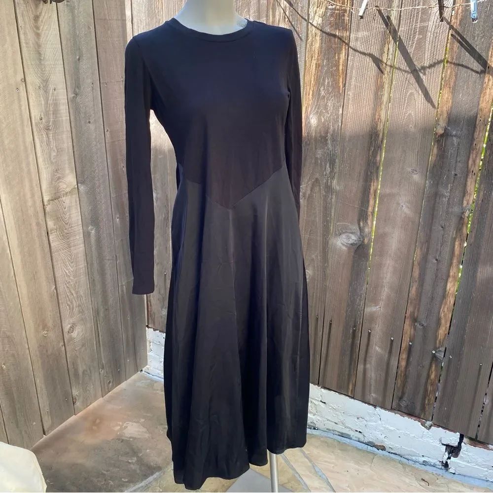 Zara Black Jersey Satin Combination Midi Dress Long Sleeves size small